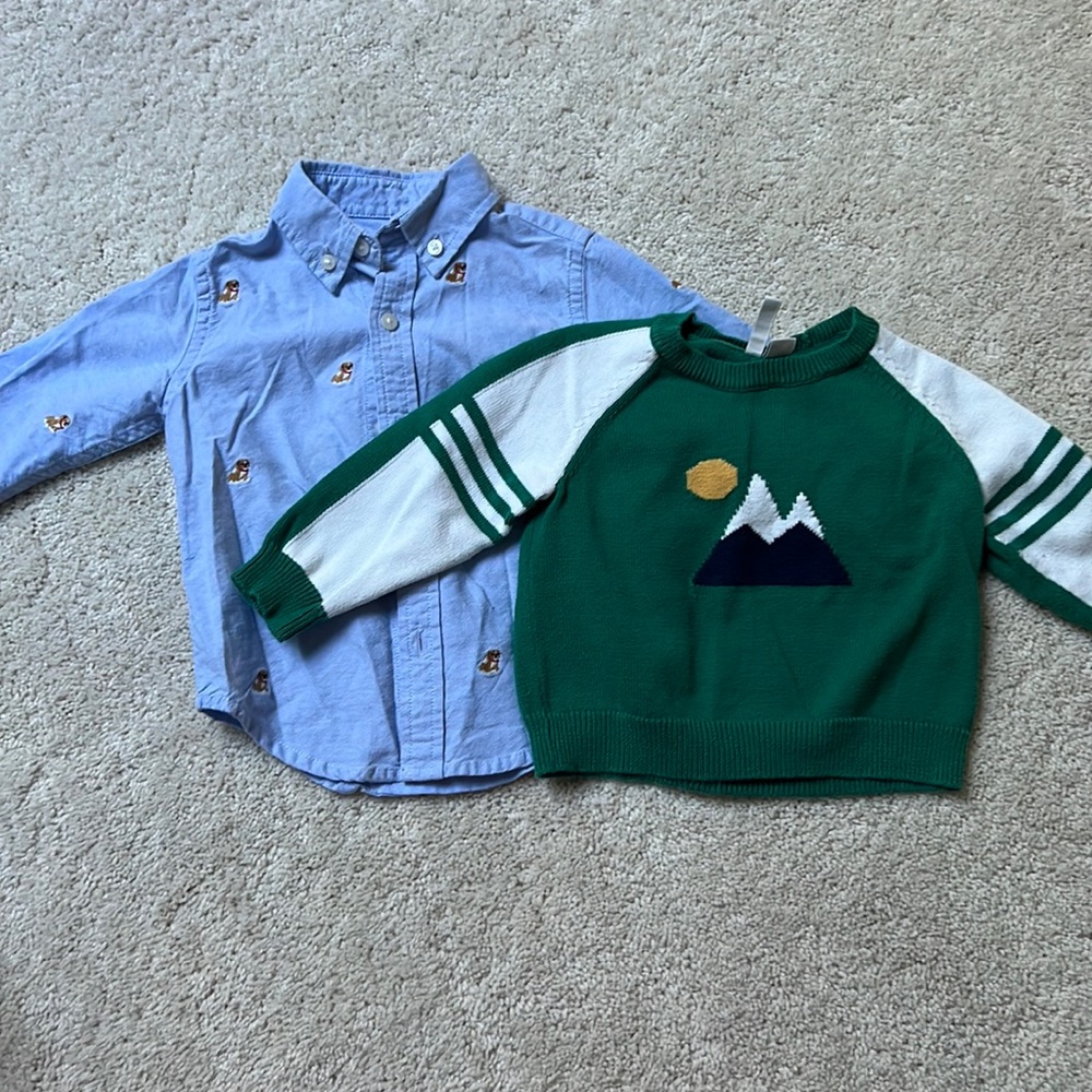 Janie and jack sweater and button up bundle. Size 12 to 18 months.
